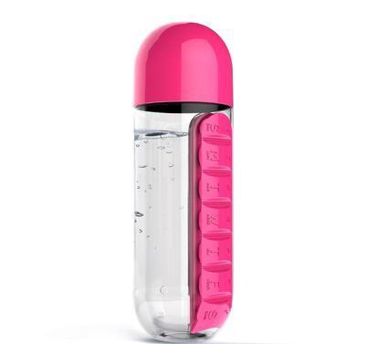 Two 2-in-1 Water Bottle with 7-Day Pill Organizer - 600ml BPA-Free, Portable & Leakproof Rose