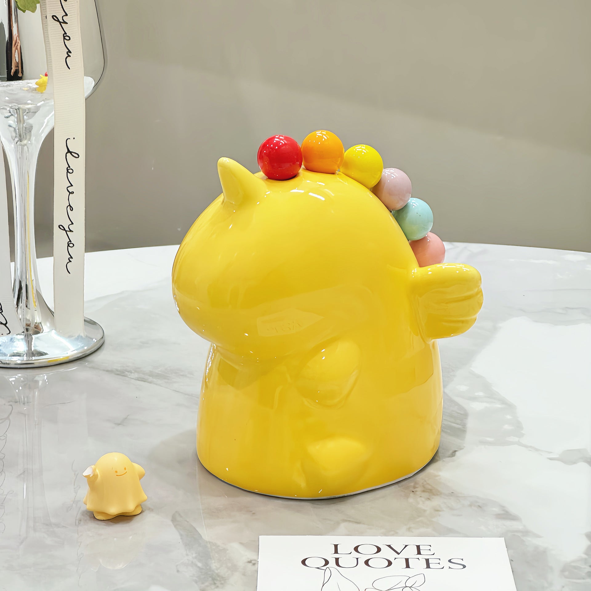 Adorable Unicorn Ceramic Fruit Fork Holder Set - Includes Stainless Steel Forks with Ball Tops yellow