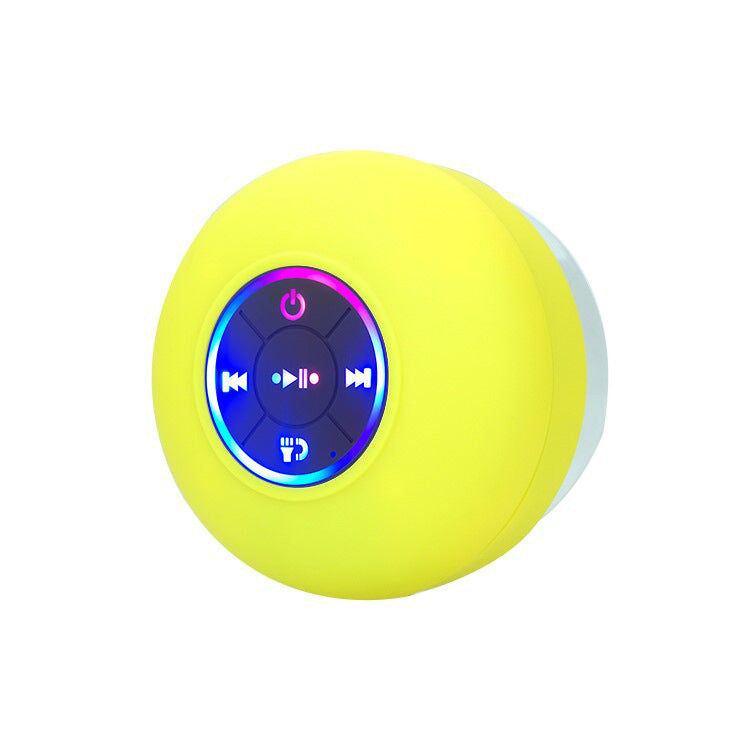 IPX4 Waterproof Bluetooth Shower Speaker with Suction Cup & LED Lights - Hands-Free Calling yellow