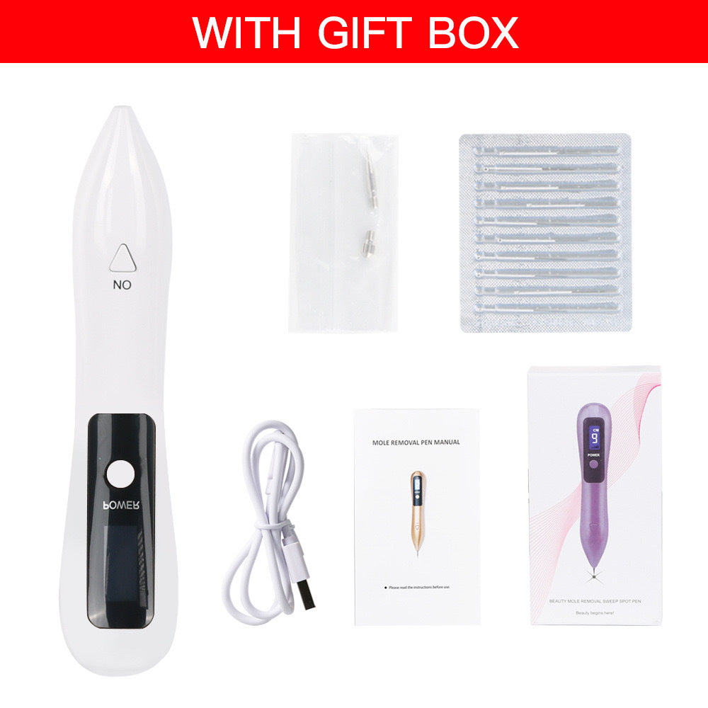 Professional 9-Level Skin Tag & Mole Remover Pen - USB Rechargeable with LED Display & Multiple Needles white