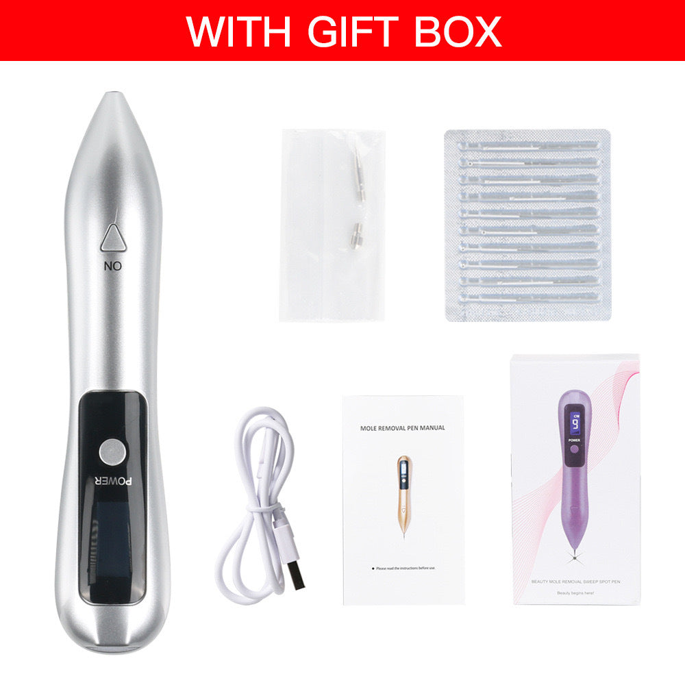 Professional 9-Level Skin Tag & Mole Remover Pen - USB Rechargeable with LED Display & Multiple Needles Silver