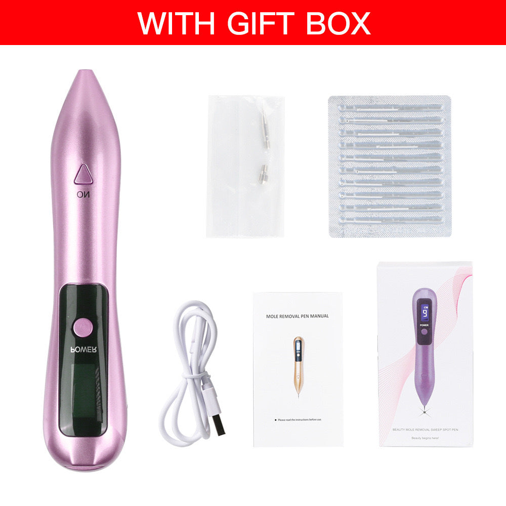 Professional 9-Level Skin Tag & Mole Remover Pen - USB Rechargeable with LED Display & Multiple Needles pink