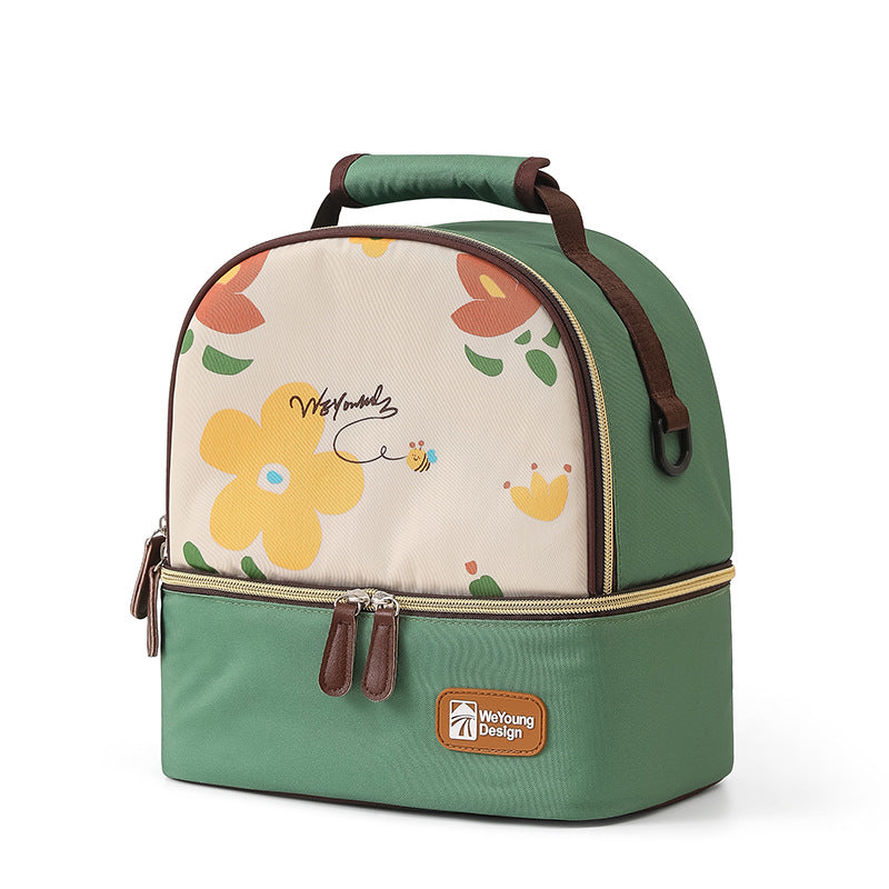 Versatile Insulated Breast Milk Cooler & Lunch Backpack - Waterproof, Multi-Carry Options Green print
