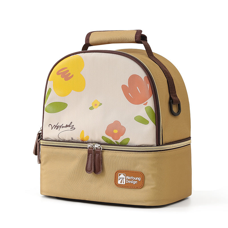 Versatile Insulated Breast Milk Cooler & Lunch Backpack - Waterproof, Multi-Carry Options Yellow print