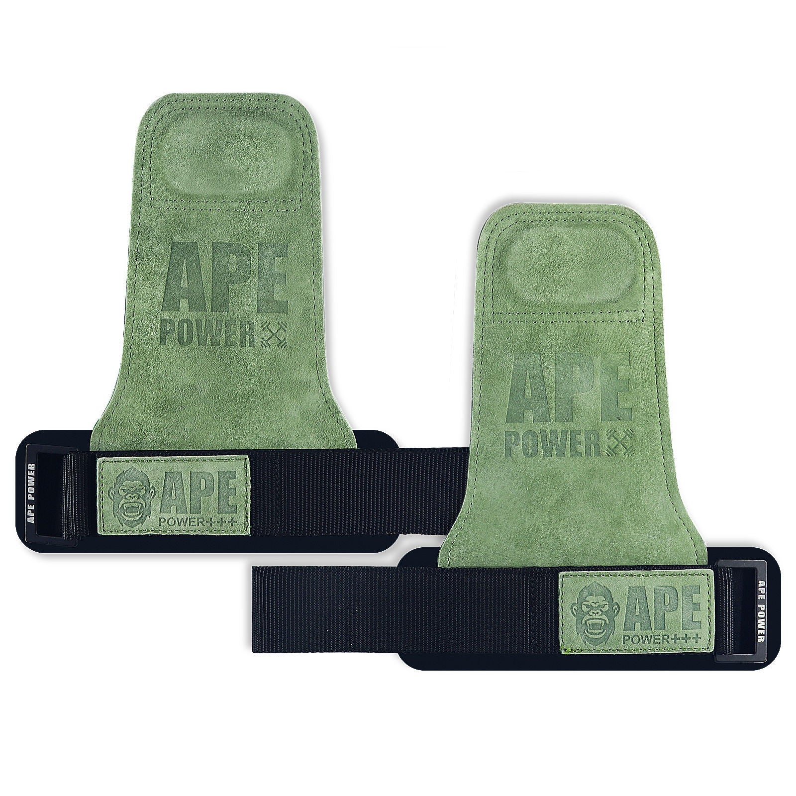 Heavy Duty Weightlifting Grips - Anti-Slip Cowhide Palm Protectors with Neoprene Wrist Support & Adjustable Straps green