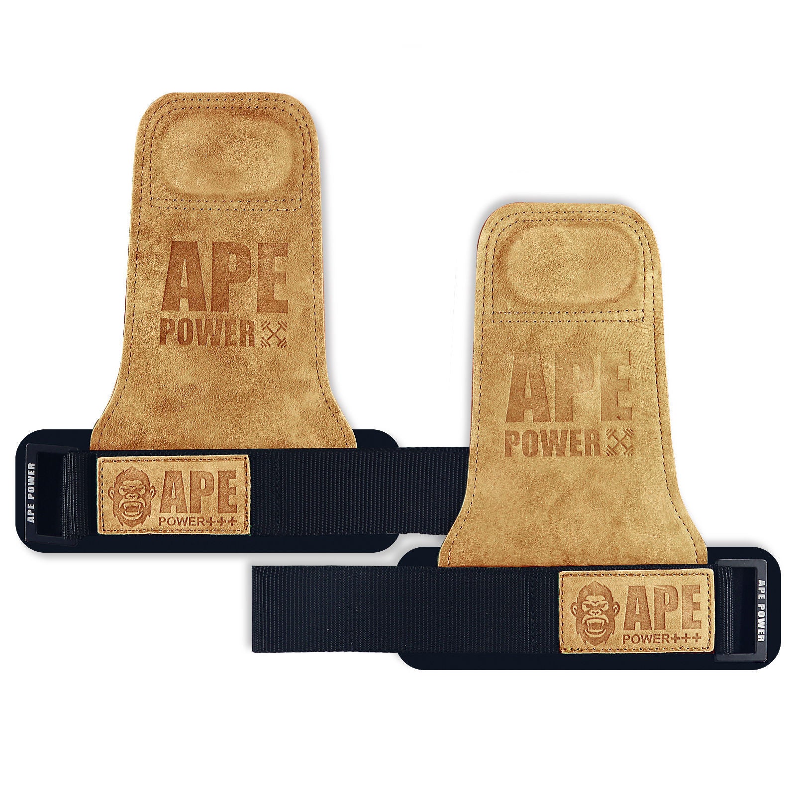 Heavy Duty Weightlifting Grips - Anti-Slip Cowhide Palm Protectors with Neoprene Wrist Support & Adjustable Straps Brown