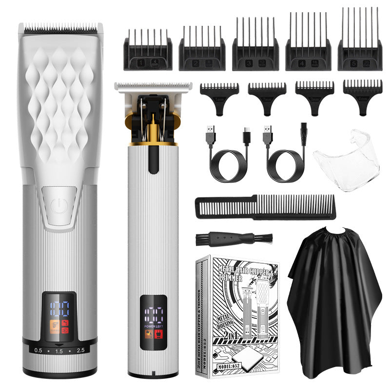 Professional 2-in-1 Cordless Hair Clipper & Trimmer Kit with LED Display & 5-Speed Fine Tuning silver