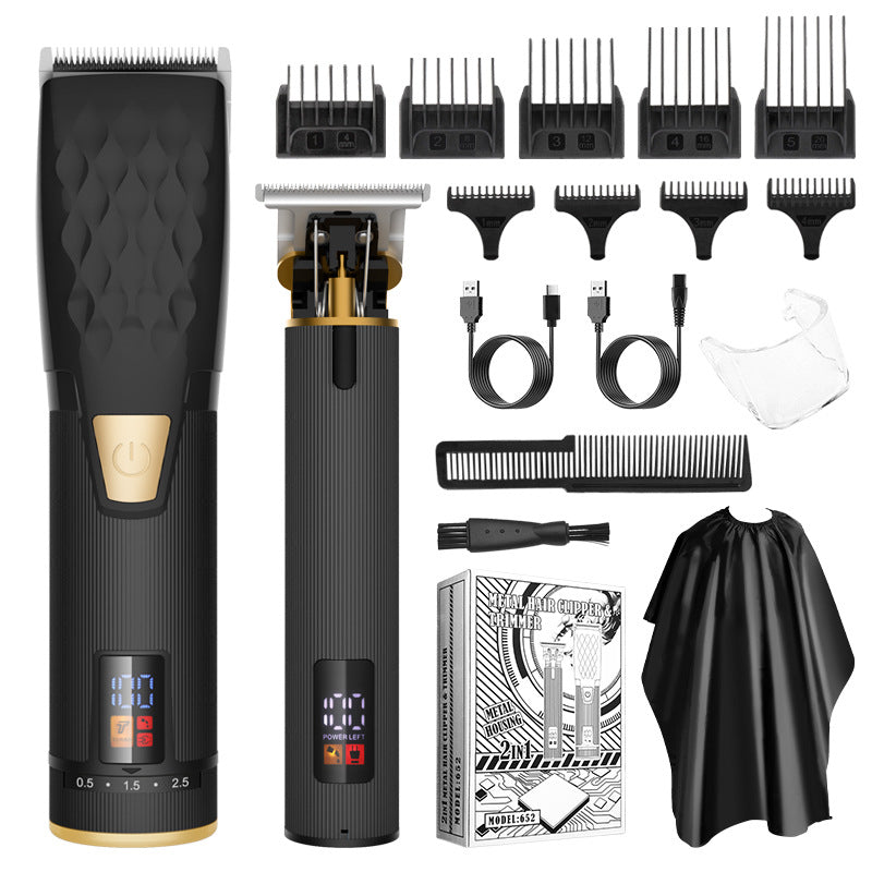 Professional 2-in-1 Cordless Hair Clipper & Trimmer Kit with LED Display & 5-Speed Fine Tuning Black