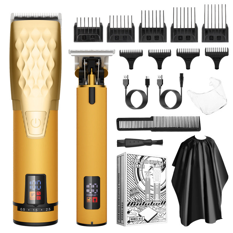 Professional 2-in-1 Cordless Hair Clipper & Trimmer Kit with LED Display & 5-Speed Fine Tuning Gold