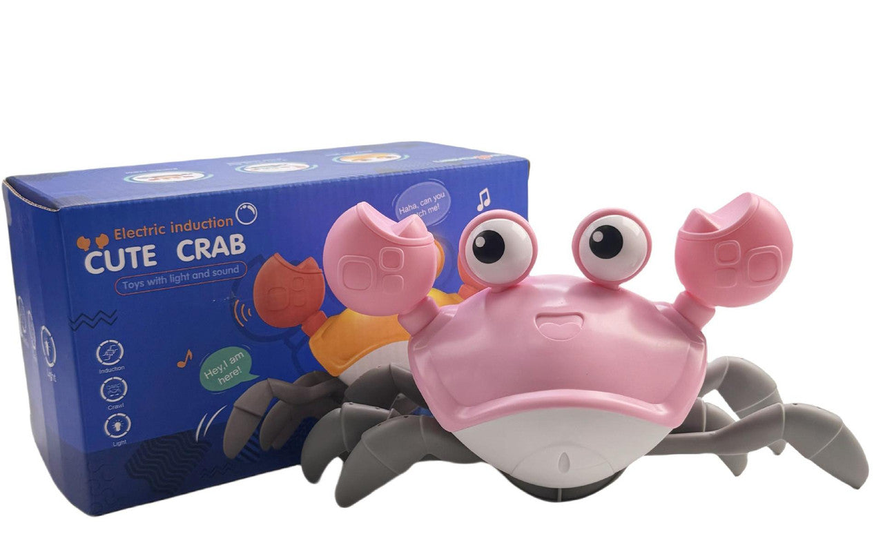 Interactive Crawling Crab Baby Toy with Music, Lights & Obstacle Avoidance Pink