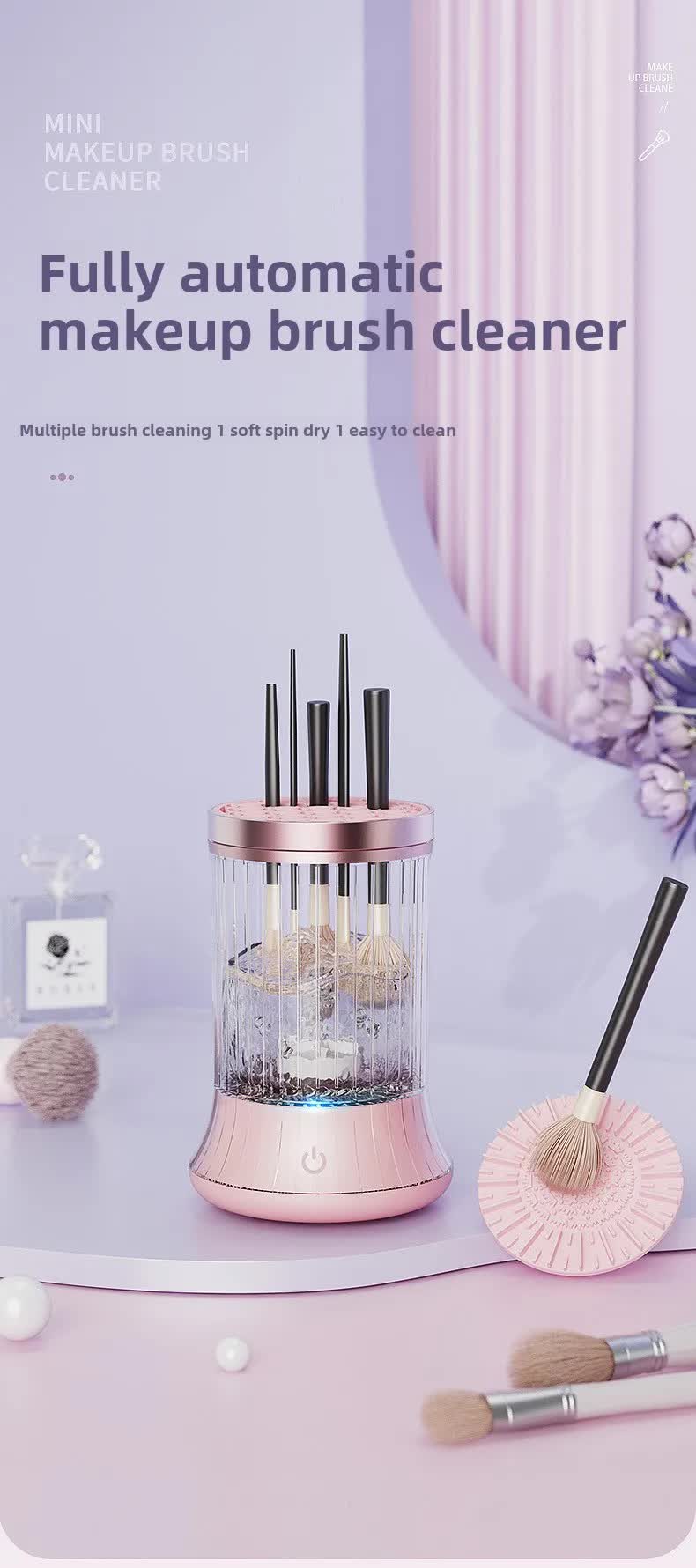 Pink Electric Makeup Brush Cleaner & Dryer Machine - Automatic Spinner Tool Rechargeable model