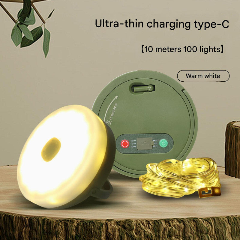 Rechargeable LED Camping Light with 10m Retractable String Light Warm White