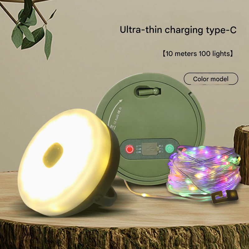 Rechargeable LED Camping Light with 10m Retractable String Light Color lights