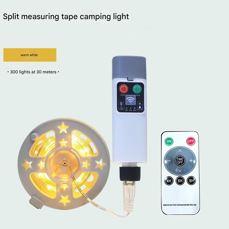 300 lights warm white at 30 meters Camping tent light kit - rechargeable power bank, spool light string, remote control