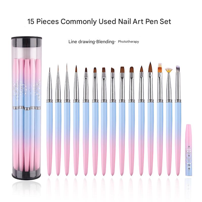 Professional Nail Art Brush Kit 15pcs - Gradient Handles Manicure Tools