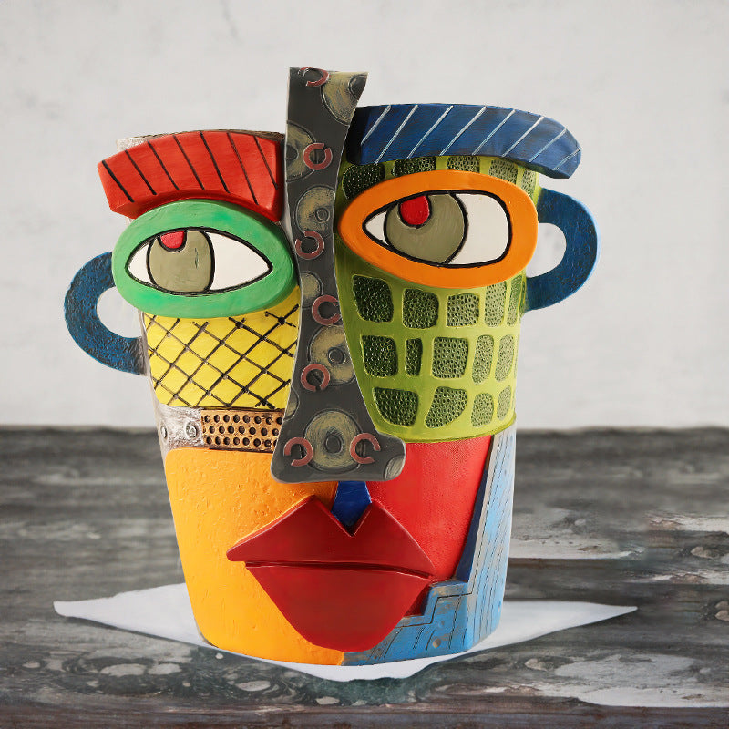 Abstract Face Planter Pot - Artistic Resin Decor for Succulents & Plants Colorful models - 12.5*12*9CM