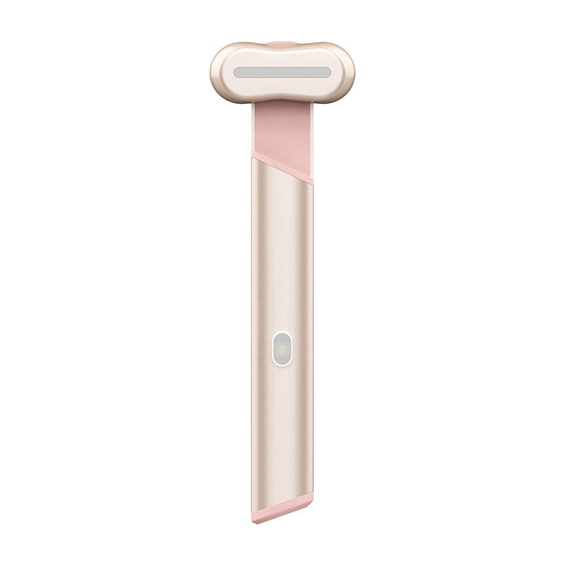 Rose Gold Electric Eye Massager Pen with Red & Blue Light Therapy - Heated Vibration Wand