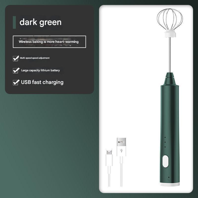 Green Cordless Egg Beater & Cream Whipper - USB Powered Hand Mixer Balloon Head