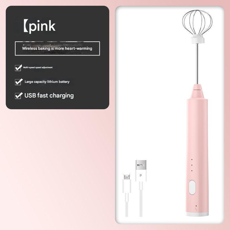 Pink Cordless Egg Beater & Cream Whipper - USB Powered Hand Mixer Balloon Head