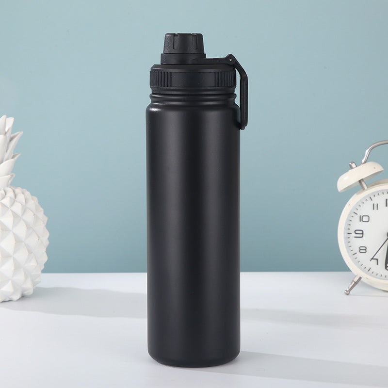 Black Portable Travel Thermos Bottle - Leakproof Stainless Steel Flask with Carry Handle 22oz - 660ml