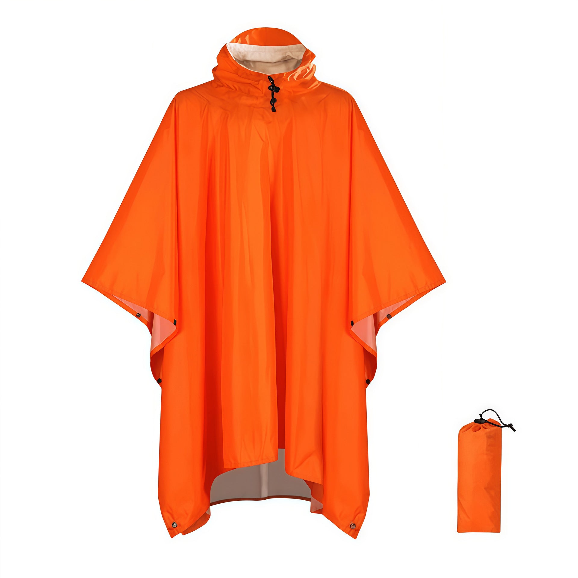 Orange Portable Outdoor Camping Poncho - Can be used as Raincoat, Tarp, Ground Cover Polyester silver coated without pockets
