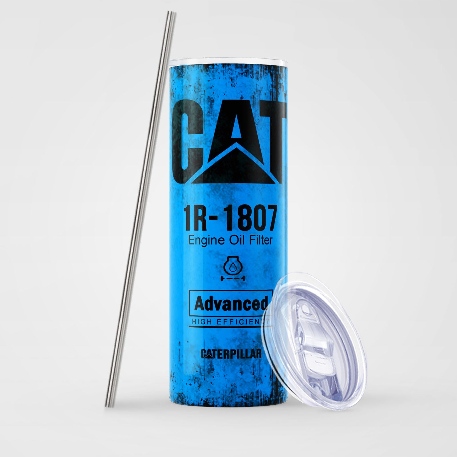 Blue Skinny Tumbler 591ml - Fun CAT Oil Filter Replica for Construction Fans