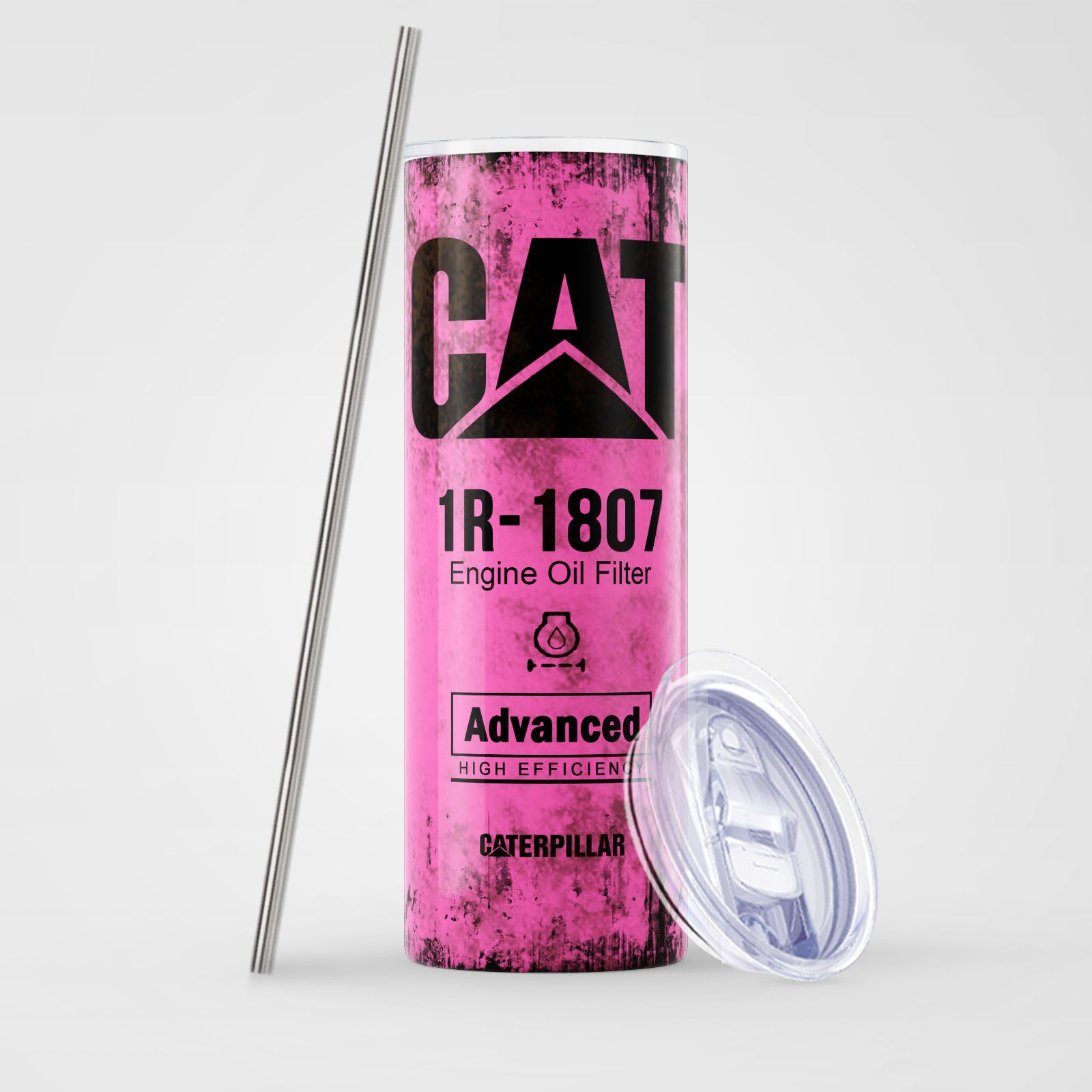 Pink Skinny Tumbler 591ml - Fun CAT Oil Filter Replica for Construction Fans