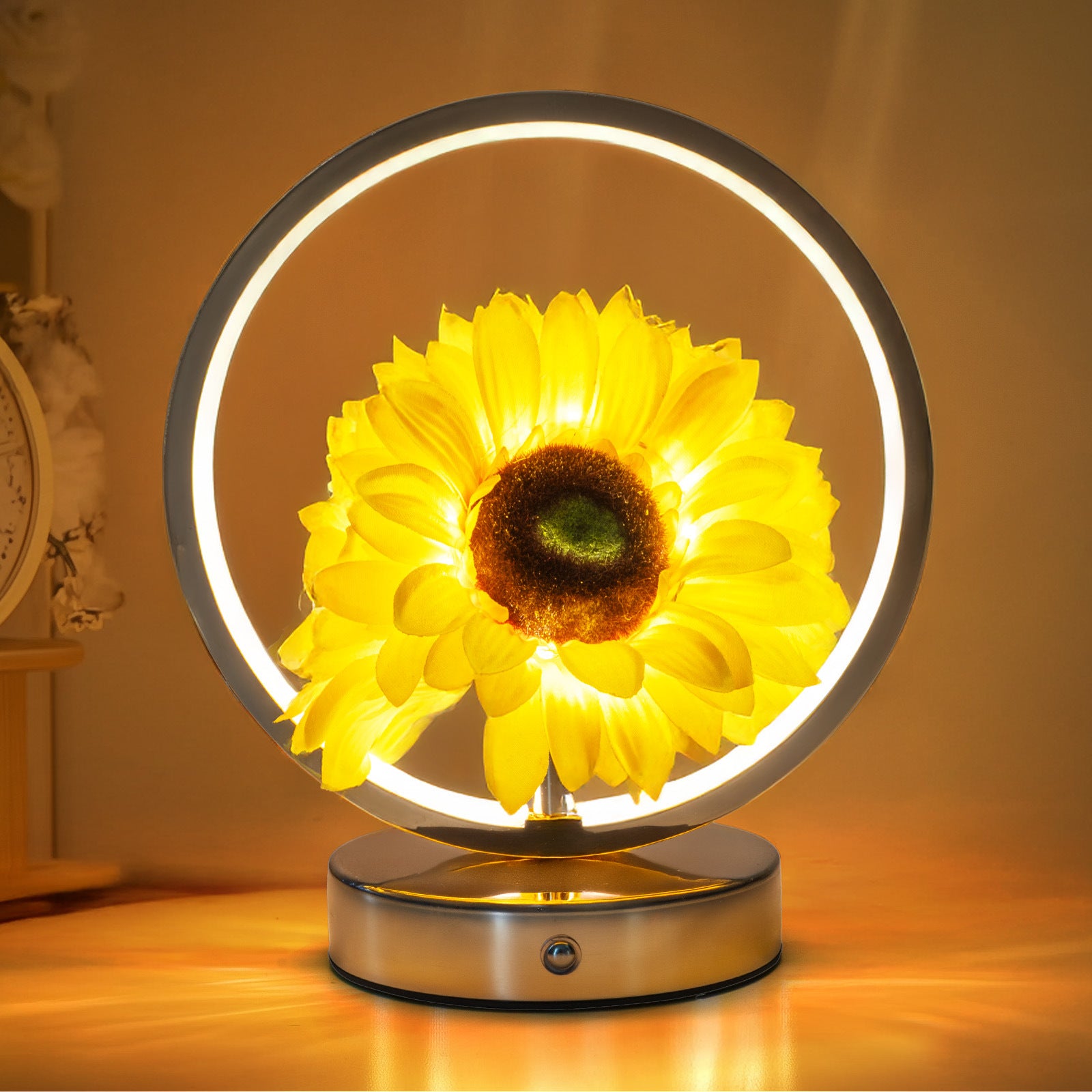 Rechargeable Ring Light with Sunflowers - Ambient Bedside Table Lamp Decor USB