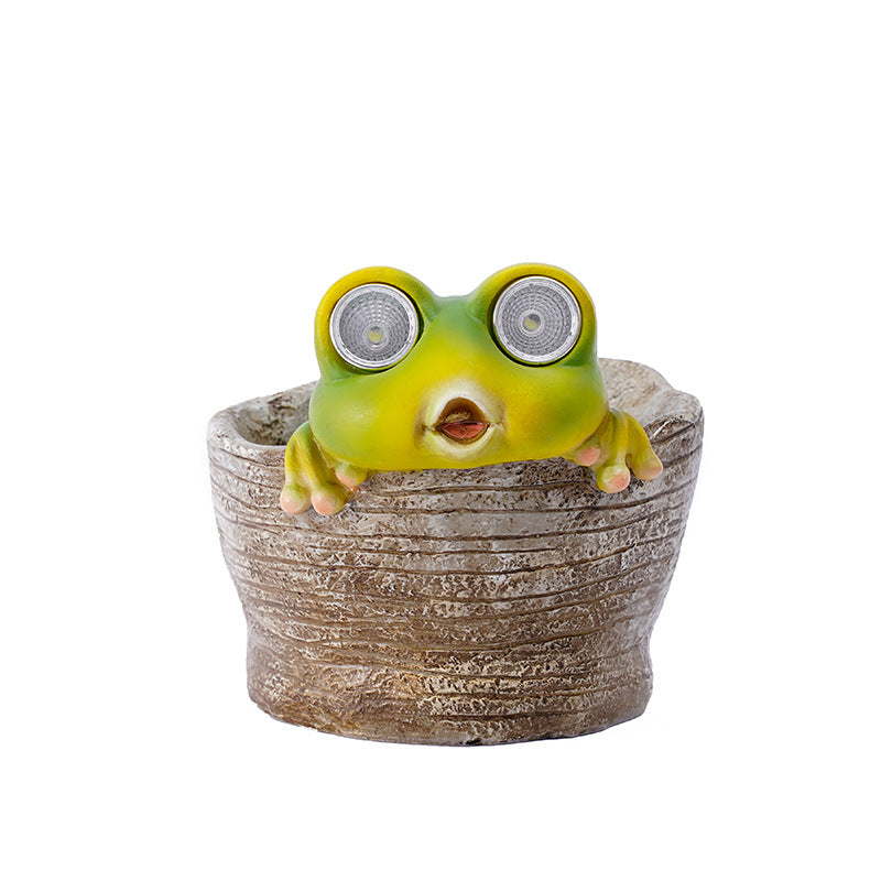 Frog Solar Light Planter - Resin Succulent Pot with Glowing Eyes stone basin frog