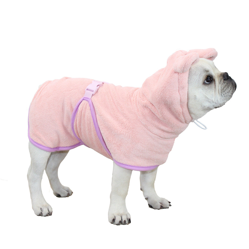 Pink Hooded Dog Bathrobe - Super Absorbent, Adjustable Fit, Cozy Pet Towel Size : L