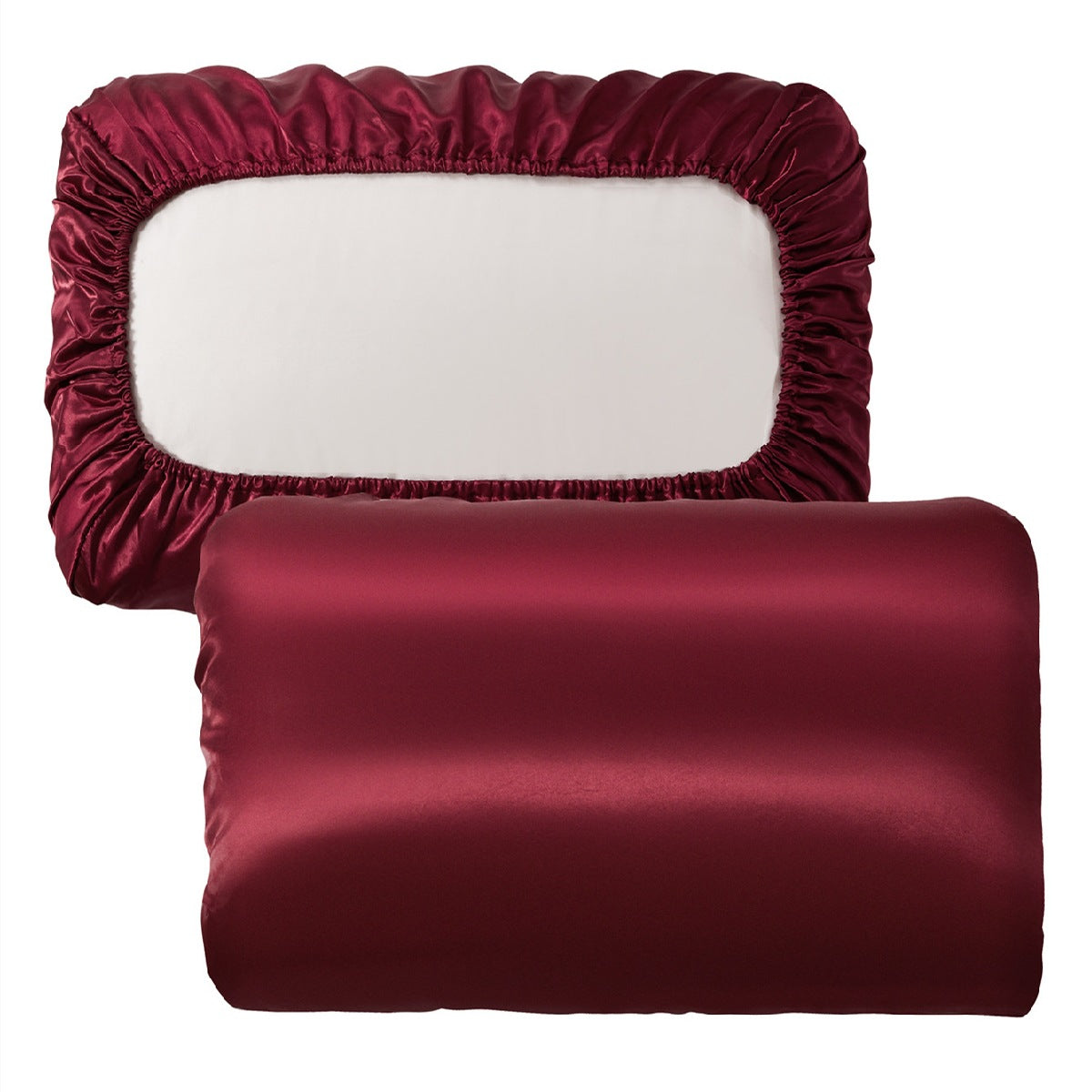 Red Silky Satin Pillowcase Pair - Smooth for Hair & Skin, Elastic Fitted 46x90+16cm