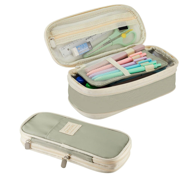 Green Large Capacity Expandable Pencil Case - Multi-Compartment Student Stationery Pouch Only with pencil case