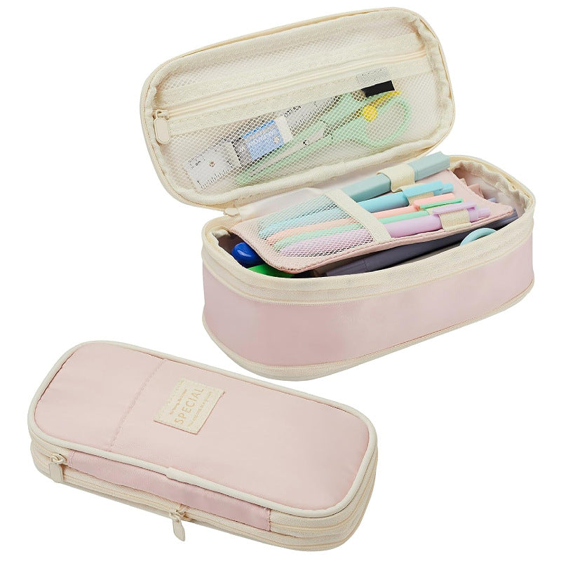 Pink Large Capacity Expandable Pencil Case - Multi-Compartment Student Stationery Pouch Only with pencil case