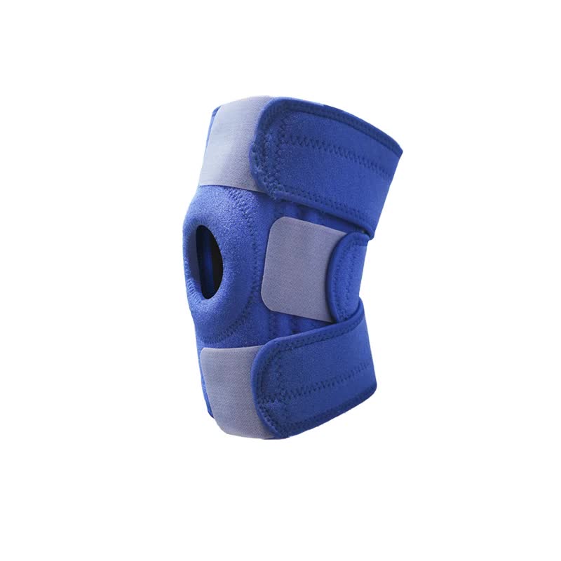 Blue Adjustable Knee Brace Support Pair with Dual Spring Stabilizers & Patella Gel Pad - Non-Slip for Sports Running Hiking