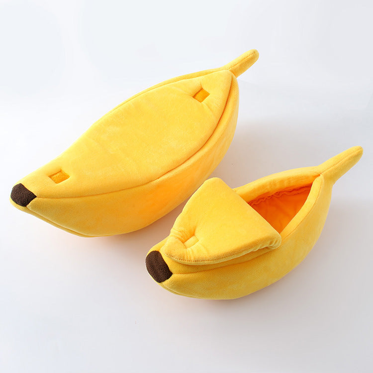 Yellow Cozy Banana Peel Pet Bed - Plush & Warm Cave House for Cats & Small Dogs Large