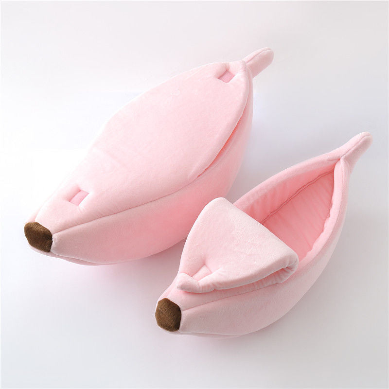 Pink Cozy Banana Peel Pet Bed - Plush & Warm Cave House for Cats & Small Dogs Large