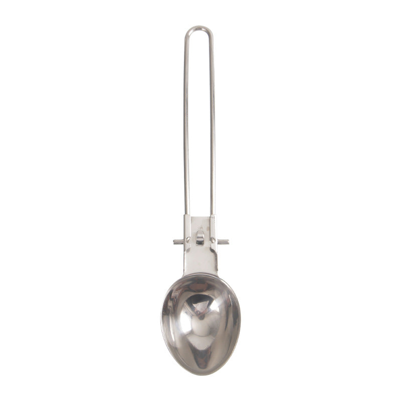 Silver 304 Stainless Steel Folding Camping Ladle - 2 Pack Deep Serving Spoons, Portable & Eco-Friendly