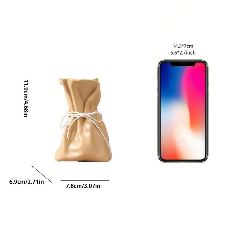 Yellow And White Chic Money Bag Inspired Vase - Modern Resin Decorative Flower Holder & Tabletop Accent Use the mobile phone as a reference for size