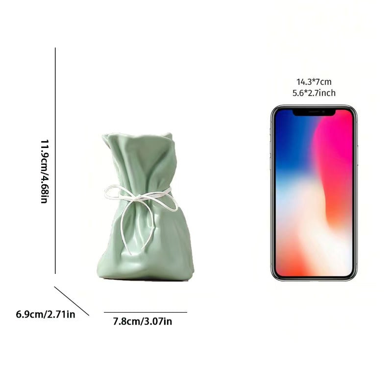 Green And White Chic Money Bag Inspired Vase - Modern Resin Decorative Flower Holder & Tabletop Accent Use the mobile phone as a reference for size