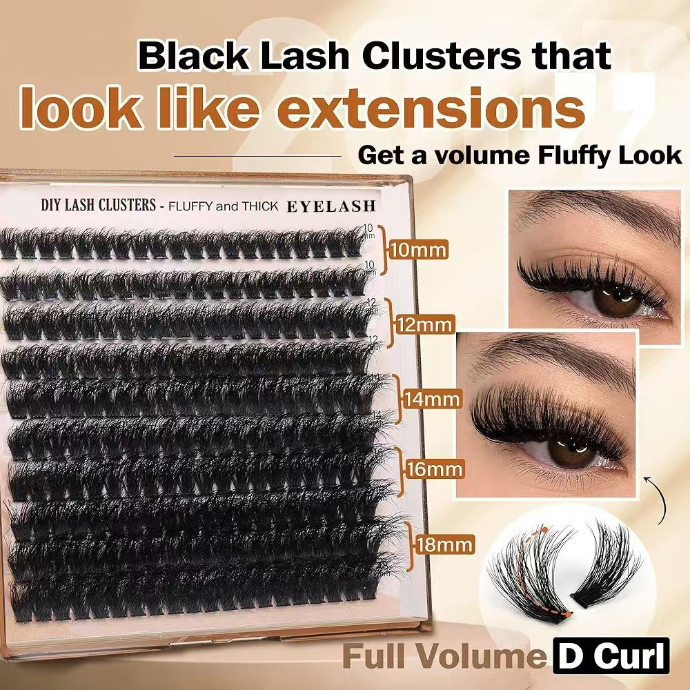 3 Pcs Black Stunning 100D DIY Lash Clusters - D Curl Faux Mink, Fluffy Volume, Mixed Lengths 10-18mm Extension Look