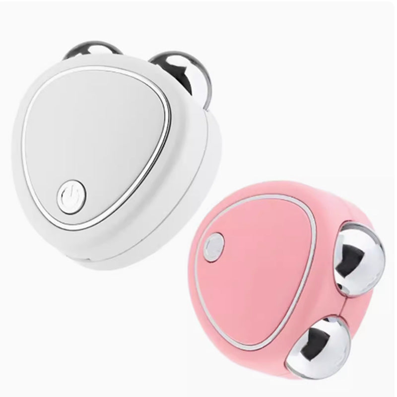 Pink EMS Microcurrent Facial Massager - Dual Roller V-Face Lifting & Firming Beauty Device, USB Rechargeable