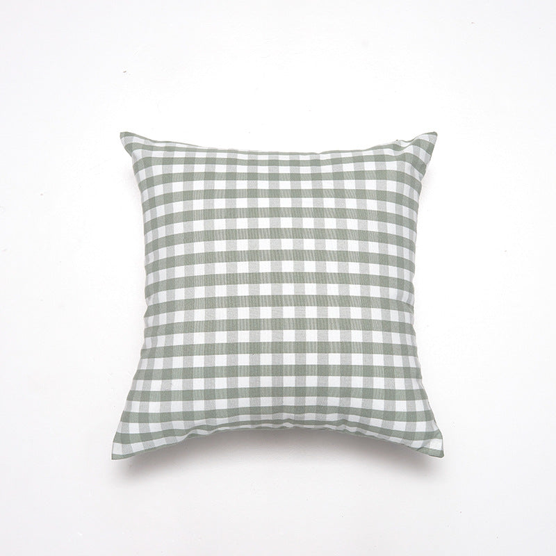 Green Small Plaid Pattern Set of 2 Decorative Cushion Covers - 45x45cm, Soft Polyester Inserts Not Included