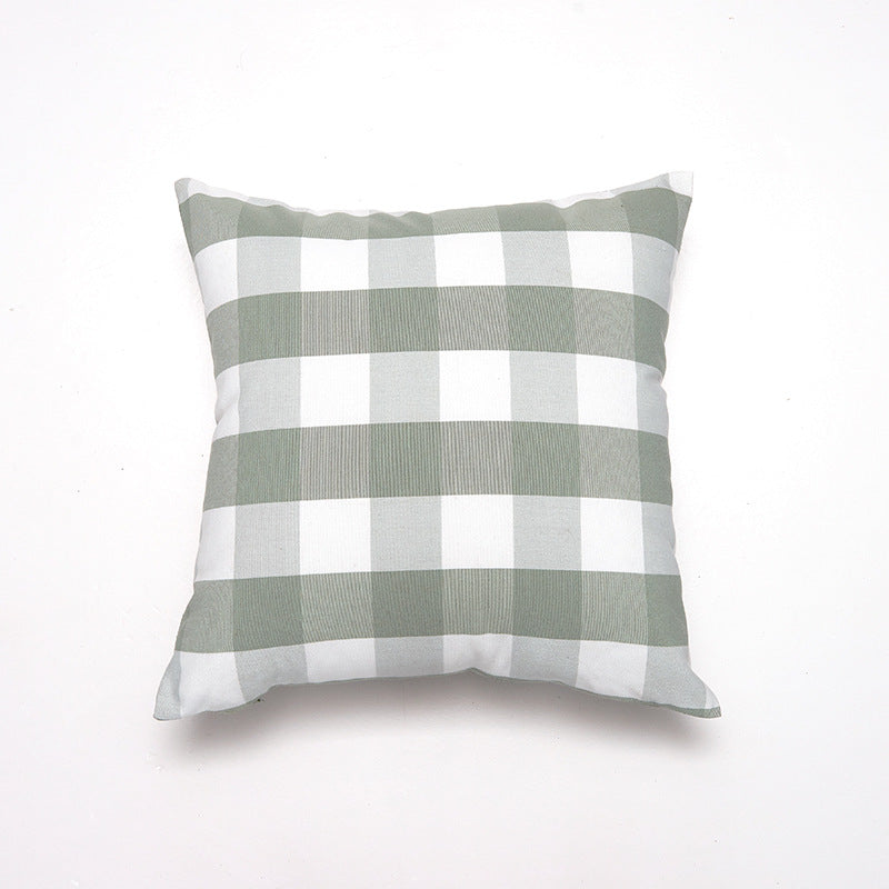 Green Big Plaid Pattern Set of 2 Decorative Cushion Covers - 45x45cm, Soft Polyester Inserts Not Included