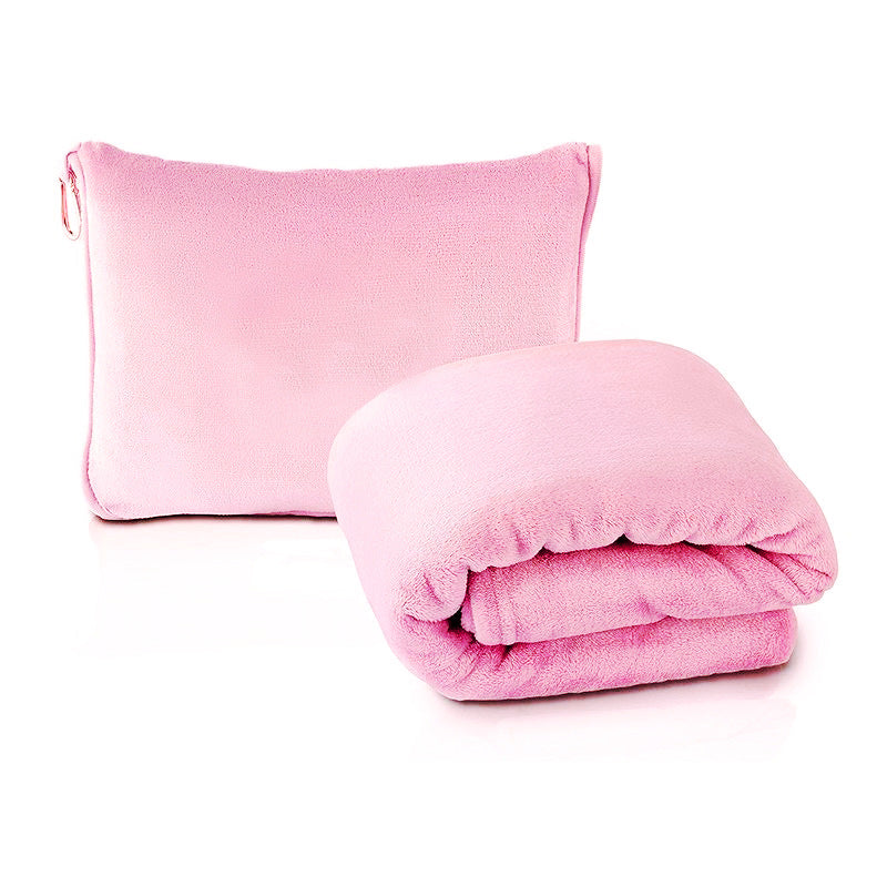Pink 2-in-1 Plush Travel Blanket & Pillow Set - Soft Flannel with Luggage Strap & Carabiner 50x60in