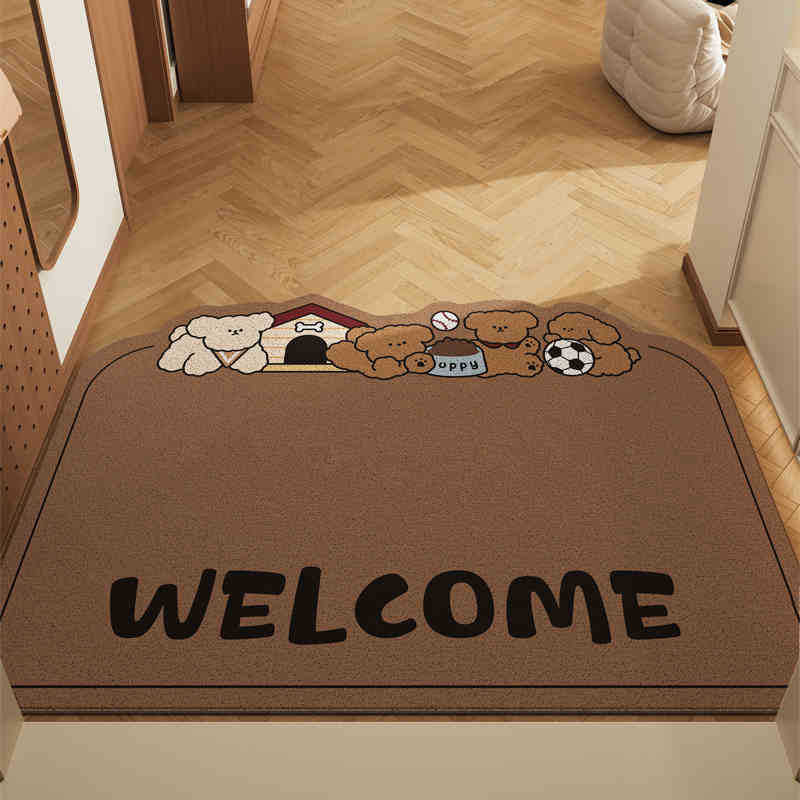 Dog Dark Curry Set of 2 Cartoon PVC Coil Entrance Mats - Non-Slip Dirt Trapping Door Mats 50x80cm