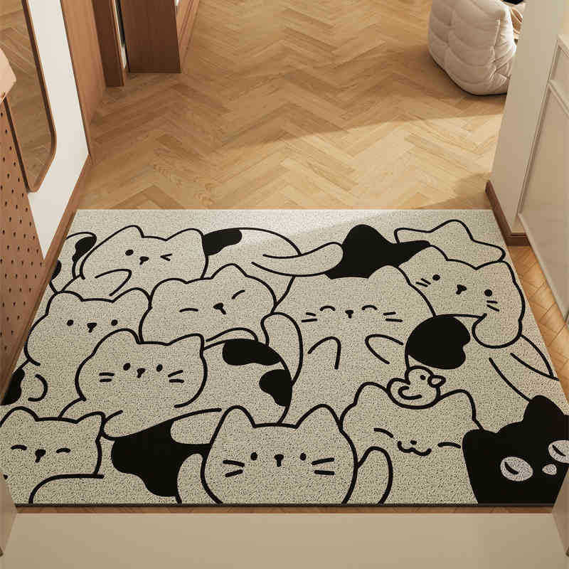 Stacking Cat Set of 2 Cartoon PVC Coil Entrance Mats - Non-Slip Dirt Trapping Door Mats 50x80cm