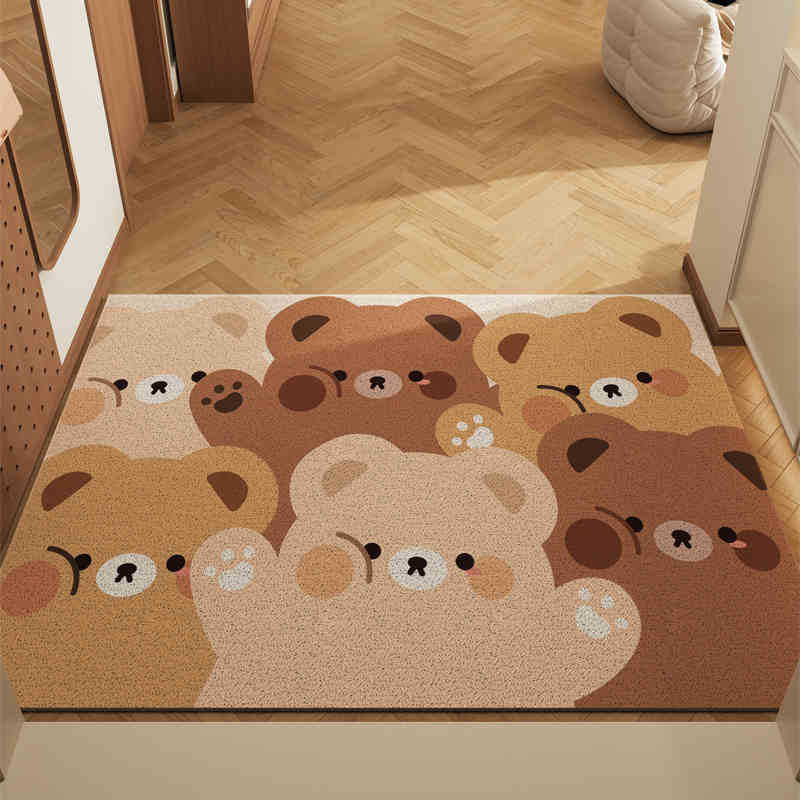 Jumbo Bear Set of 2 Cartoon PVC Coil Entrance Mats - Non-Slip Dirt Trapping Door Mats 50x80cm
