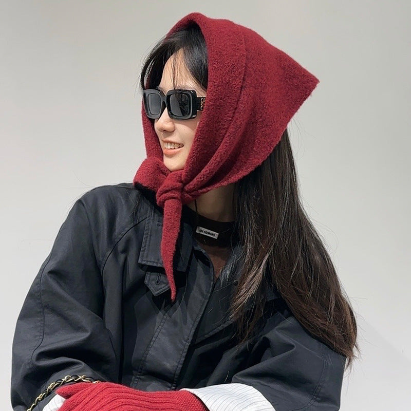 2-Piece Red Elegant Wool Blend Triangle Scarf - Luxurious Knit Shawl for Women 39 x 110cm