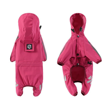 XXL Pink And Gray Trim Waterproof Four-Legged Dog Raincoat with Leash Hole for Small Breeds