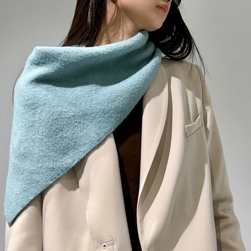 2-Piece Blue Elegant Wool Blend Triangle Scarf - Luxurious Knit Shawl for Women 39 x 110cm